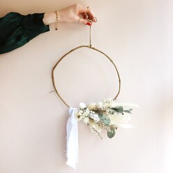 Slim Natural Eucalyptus and Dried Flower Posy Hoop