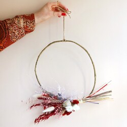 Slim Red & Pink Dried Flower Posy Hoop