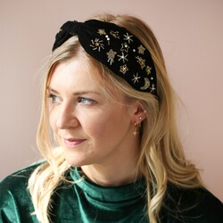 Beaded Gold Starry Night Headband in Black
