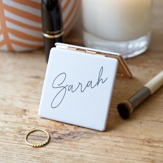 Personalised Name Grey Square Compact Mirror