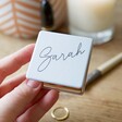 Model Holding Personalised Name Grey Square Compact Mirror