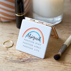Personalised 'Positive Vibes' Grey Square Compact Mirror