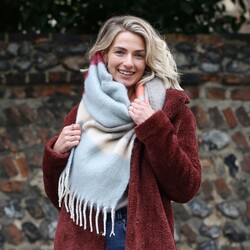 Burgundy and Grey Colour Block Winter Scarf