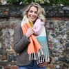 Blonde Model Wearing Colourful Block Winter Scarf