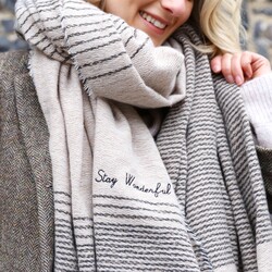 Personalised Asymmetrical Striped Blanket Scarf in Beige