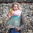 Model Wearing Personalised Colourful Block Winter Scarf