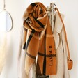 Lisa Angel Personalised Embroidered Check Blanket Scarf in Light Brown