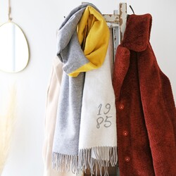 Personalised Year Grey and Mustard Knitted Winter Scarf