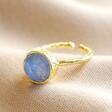 Textured Adjustable Blue Chalcedony Stone Ring in Gold