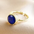 Statement Adjustable Lapis Lazuli Stone Ring in Gold