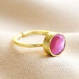 Adjustable Rose Chalcedony Stone Ring in Gold on Fabric