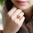 Model Wearing Adjustable Strawberry Quartz Stone Ring in Gold