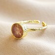 Statement Adjustable Strawberry Quartz Stone Ring in Gold