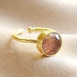 Adjustable Strawberry Pink Quartz Stone Ring in Gold