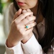 Model Wearing Statement Adjustable Teardrop Turquoise Stone Ring in Gold