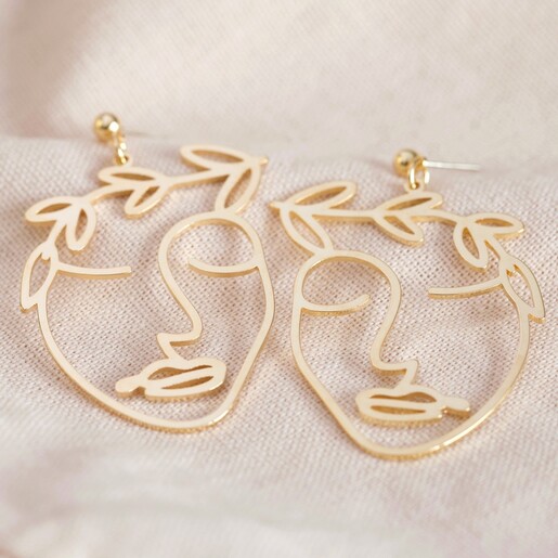 Lisa Angel Laurel Leaf Face Drop Earrings in Gold