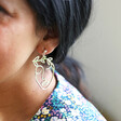 Model Wears Laurel Leaf Face Drop Earrings in Silver