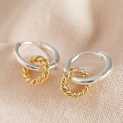 Twisted Hanging Hoop Earrings in Silver and Gold