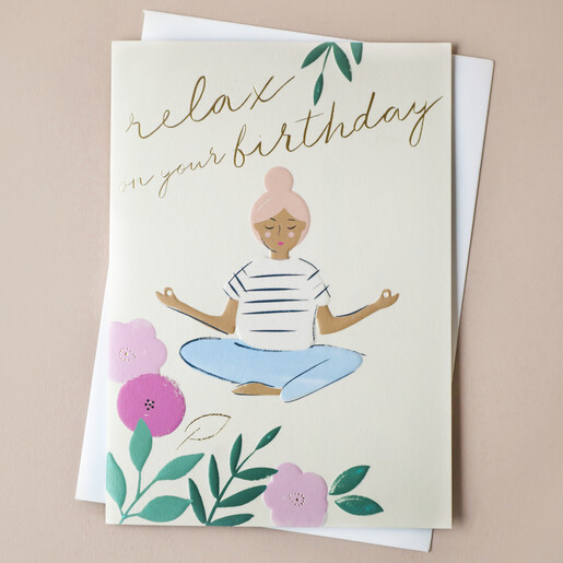 Relax On Your Birthday Card Laid on Top of Envelope with Natural Backdrop