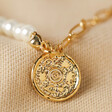 Close Up of Talisman Charm on Talisman Charm Pearl and Chain Bracelet in Gold