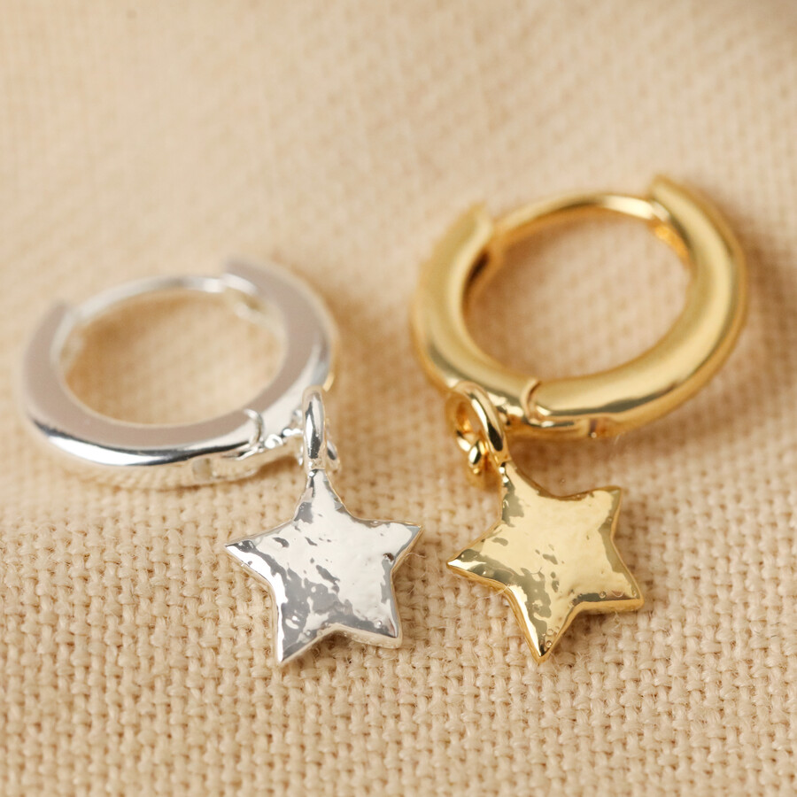 Gold Star Huggie Hoop Earrings: Dainty White Star Charm Earrings For Everyday Wear