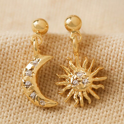 Mismatched Moon and Sun Drop Earrings in Gold