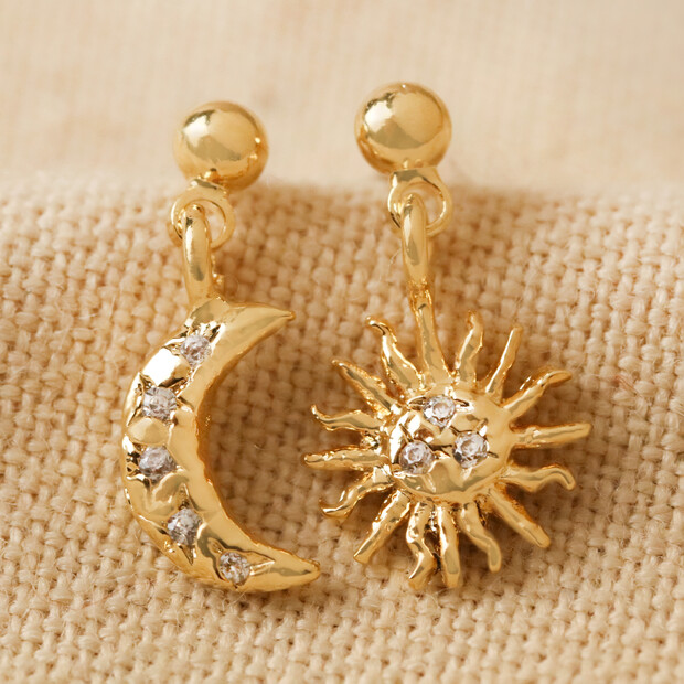 Sun & Moon Crystal Dangle Earrings