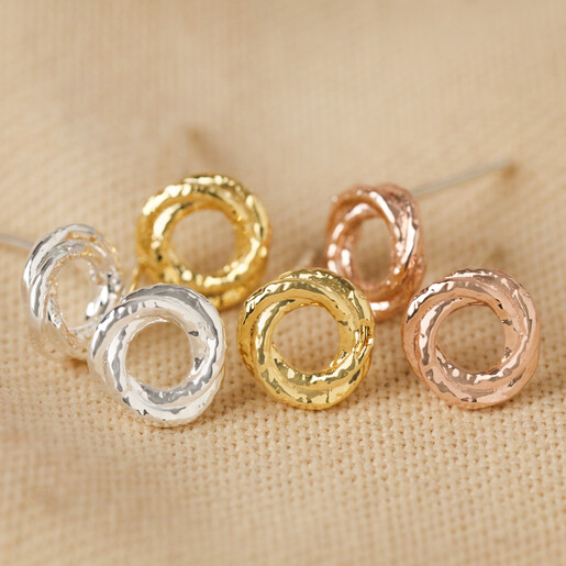 Organic Russian Ring Molten Stud Earrings in Silver With Gold and Rose Gold Versions