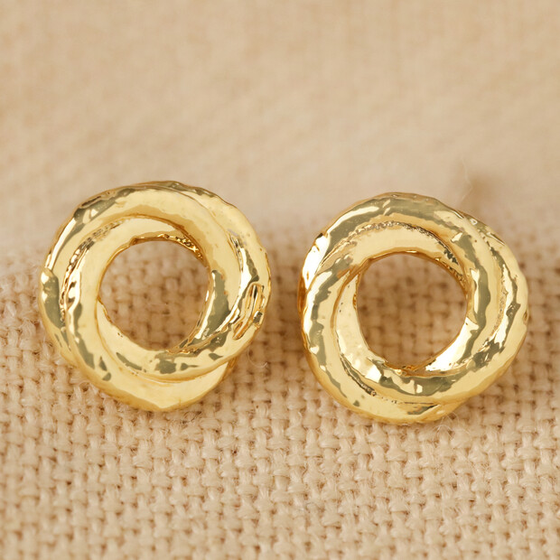 Organic Molten Russian Ring Stud Earrings in Gold
