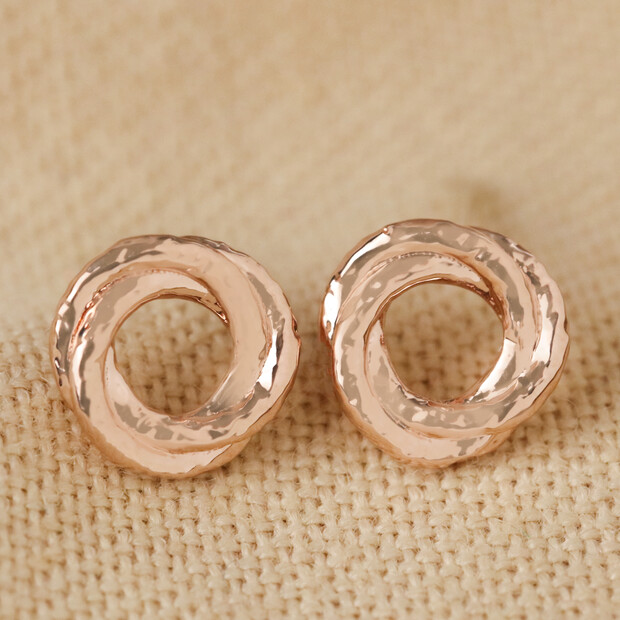 Organic Molten Russian Ring Stud Earrings in Rose Gold