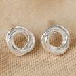 Organic Russian Ring Molten Stud Earrings in Silver on Beige Fabric