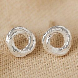 Organic Molten Russian Ring Stud Earrings in Silver