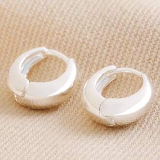 Wide Domed Huggie Hoop Earrings in Silver