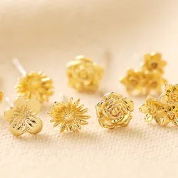 Tiny Birth Flower Stud Earrings in Gold