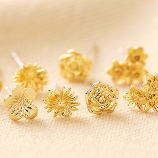 Tiny Birth Flower Stud Earrings in Gold
