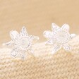 Close Up of March Daffodil Tiny Birth Flower Stud Earrings in Silver