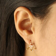 Model Wearing Tiny Pearl Mistletoe Stud Earrings in Gold