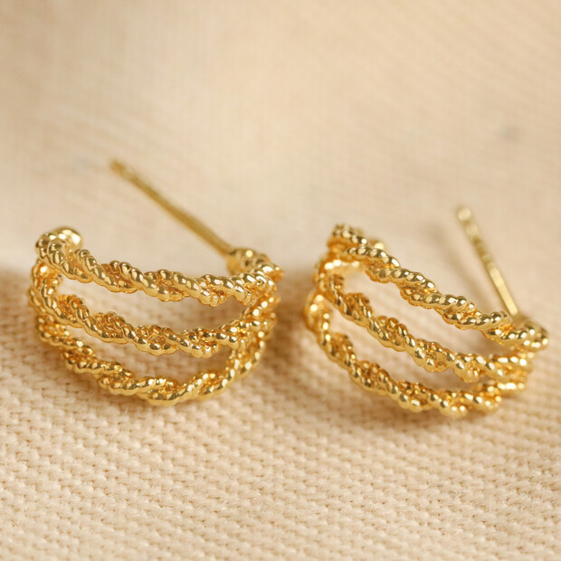 Triple Illusion Rope Hoop Earrings in Gold Triple Illusion Rope Hoop Earrings in Gold