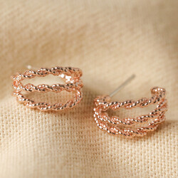 Triple Illusion Rope Hoop Earrings in Rose Gold