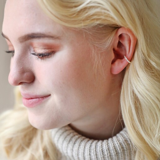 Twisted Rope Ear Cuff in Silver on Model with Natural Background