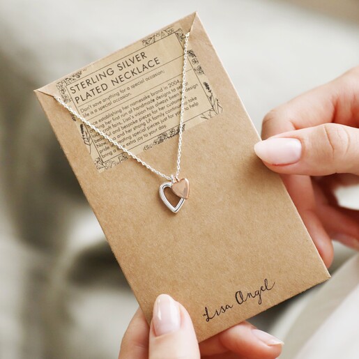 Mixed Metal Double Heart Necklace in Packaging