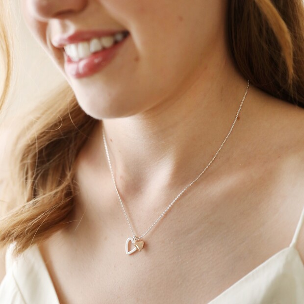 Mixed Metal Double Heart Necklace Mixed Metal Double Heart Necklace
