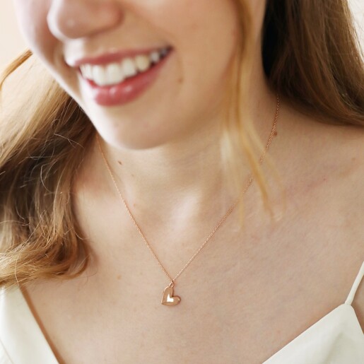 Ladies' Puffed Heart Pendant Necklace on Model