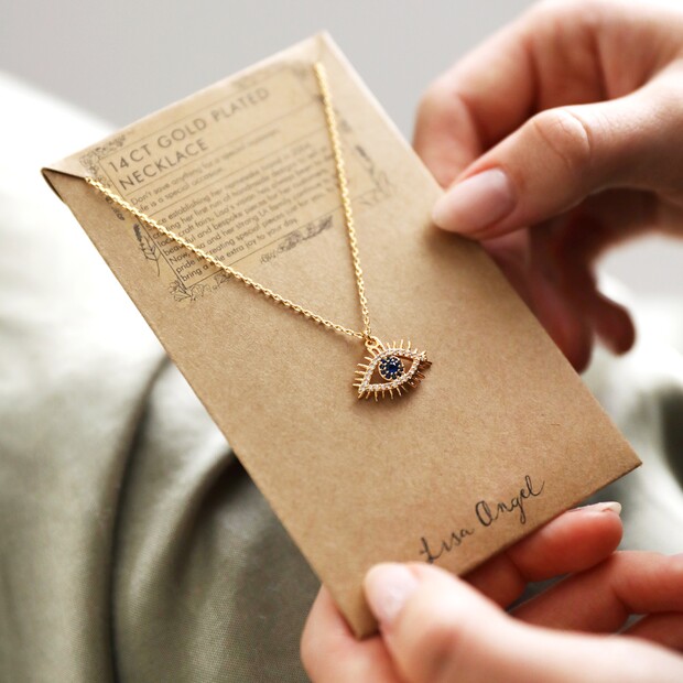 Blue Crystal Eye Pendant Necklace in Gold Lisa Angel