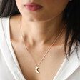 Model Wearing Libra Constellation Moon Necklace in Rose Gold