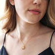 Model Wearing Crystal Sunshine Pendant Necklace in Gold