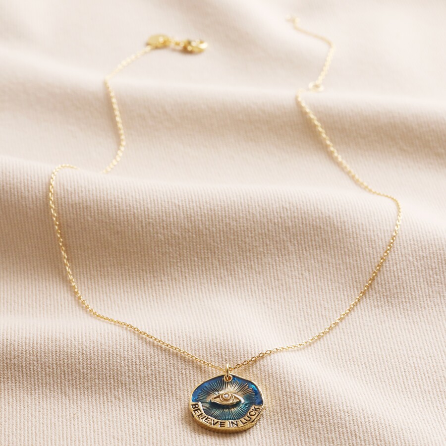 Enamel Talisman Evil Eye Pendant Necklace in Gold