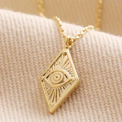 Eye Diamond Shape Pendant Necklace in Gold