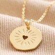 Close Up of Pendant on Heart Disc Pendant Necklace in Gold
