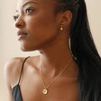 Model Wearing Heart Disc Pendant Necklace in Gold